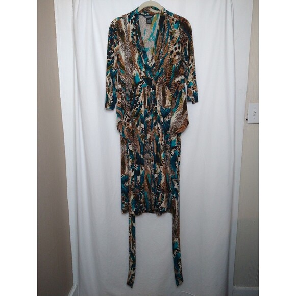 Glamour Womens 3/4 Sleeve Dress Size 12 belt/tie animal leopard cheetah stretch - Picture 1 of 10